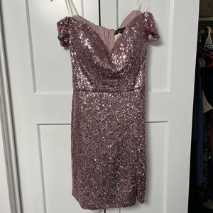 Pink sequined off shoulder dress